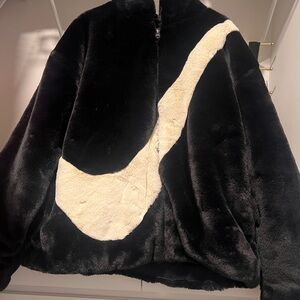 Nike Sportswear Oversized Swoosh Faux Fur Jacket Women's Large